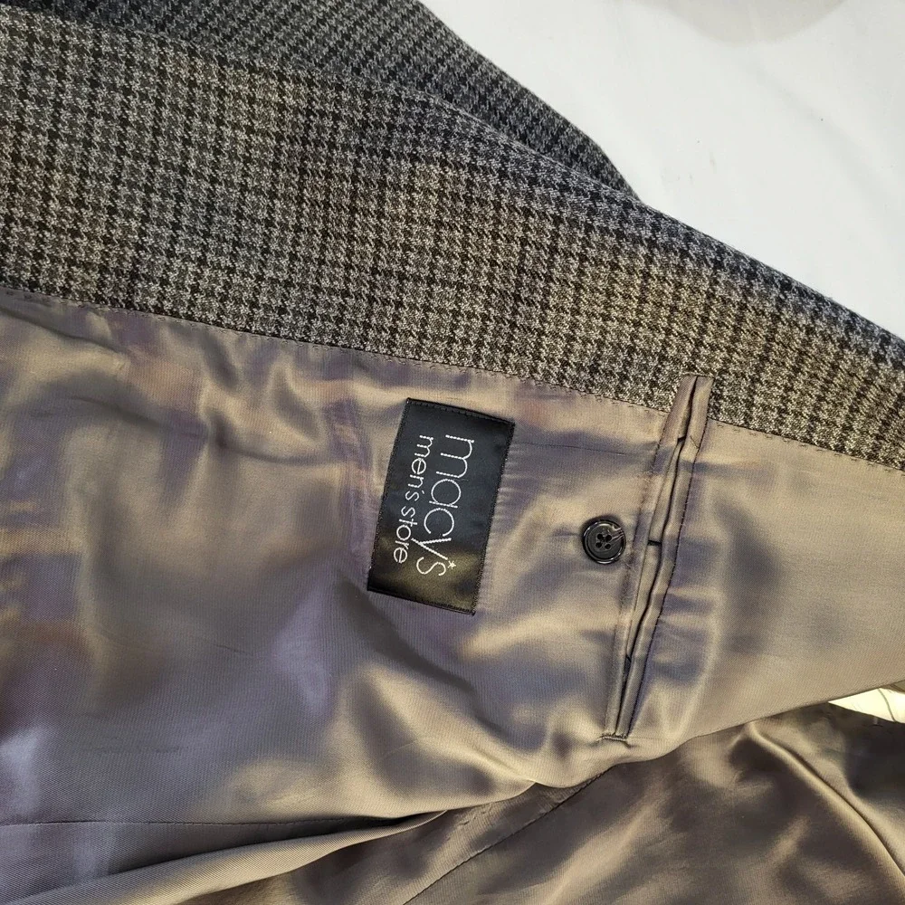 Lauren Ralph Lauren Mens 42L Blazer Sport Jacket Coat Gray Houndstooth Wool